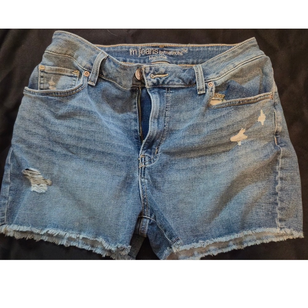 M Jeans by Maurices High Rise Distressed Denim Shorts Blue Size 12 Reg